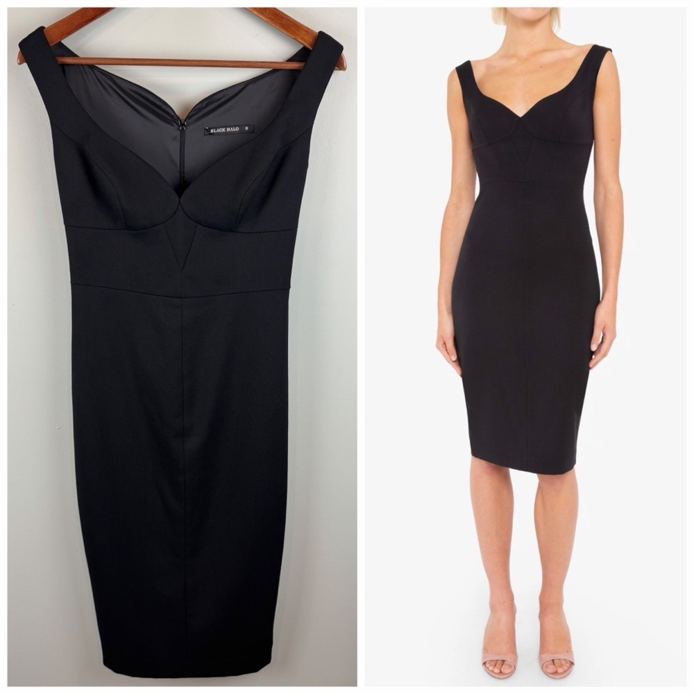 Black Halo | Dresses | Black Halo Ally Sheath Classic Black Midi Dress Sweetheart Neckline Retro Vibe